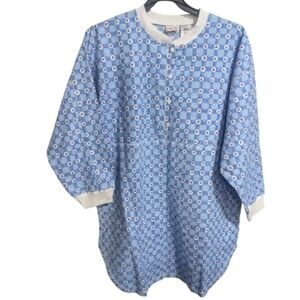Simply Basic Women's Night Gown Shirt Medium Blue Hearts Vintage W-489